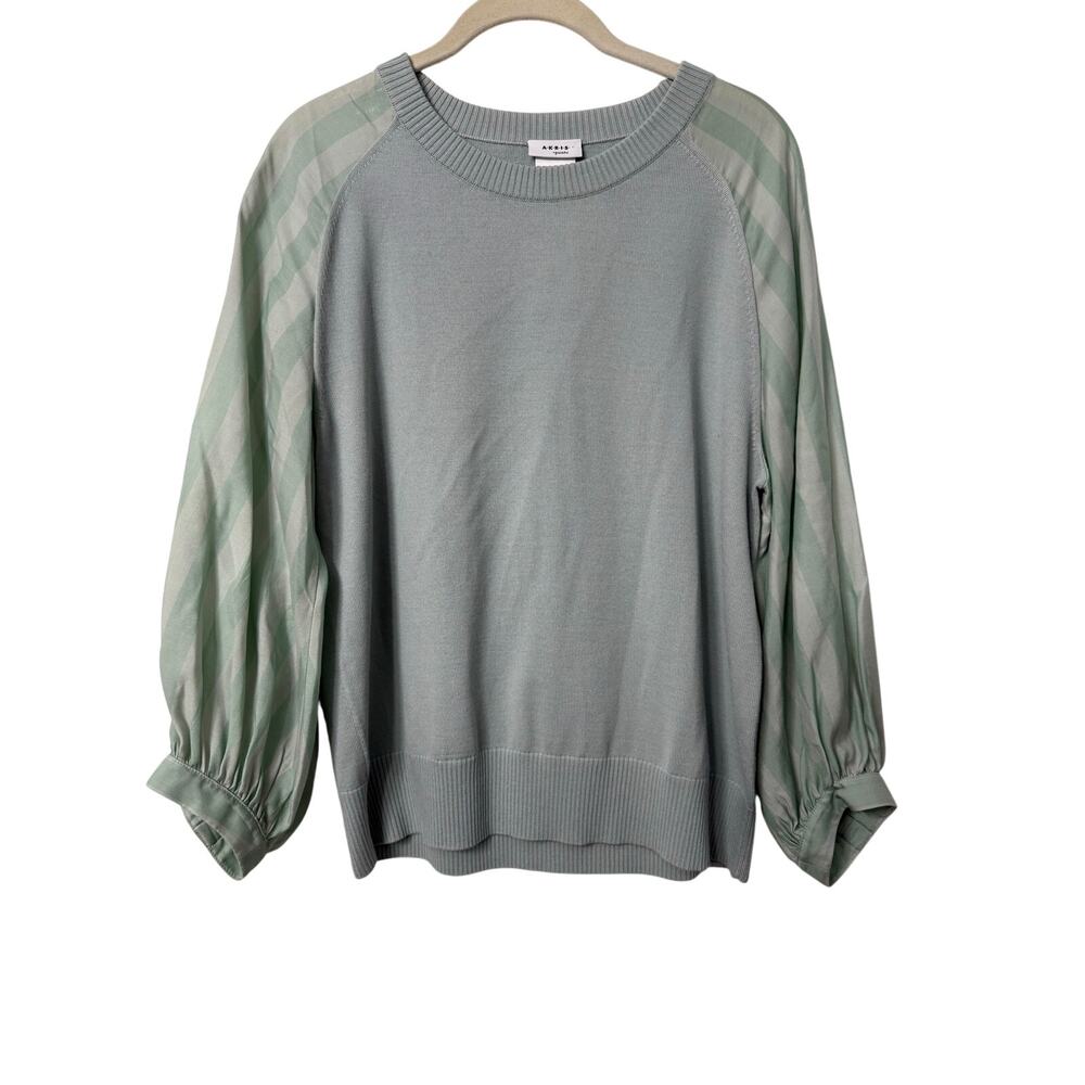 Akris Punto Sage Mint Green Sweater Striped Long Sleeves Sz 8 wool silk